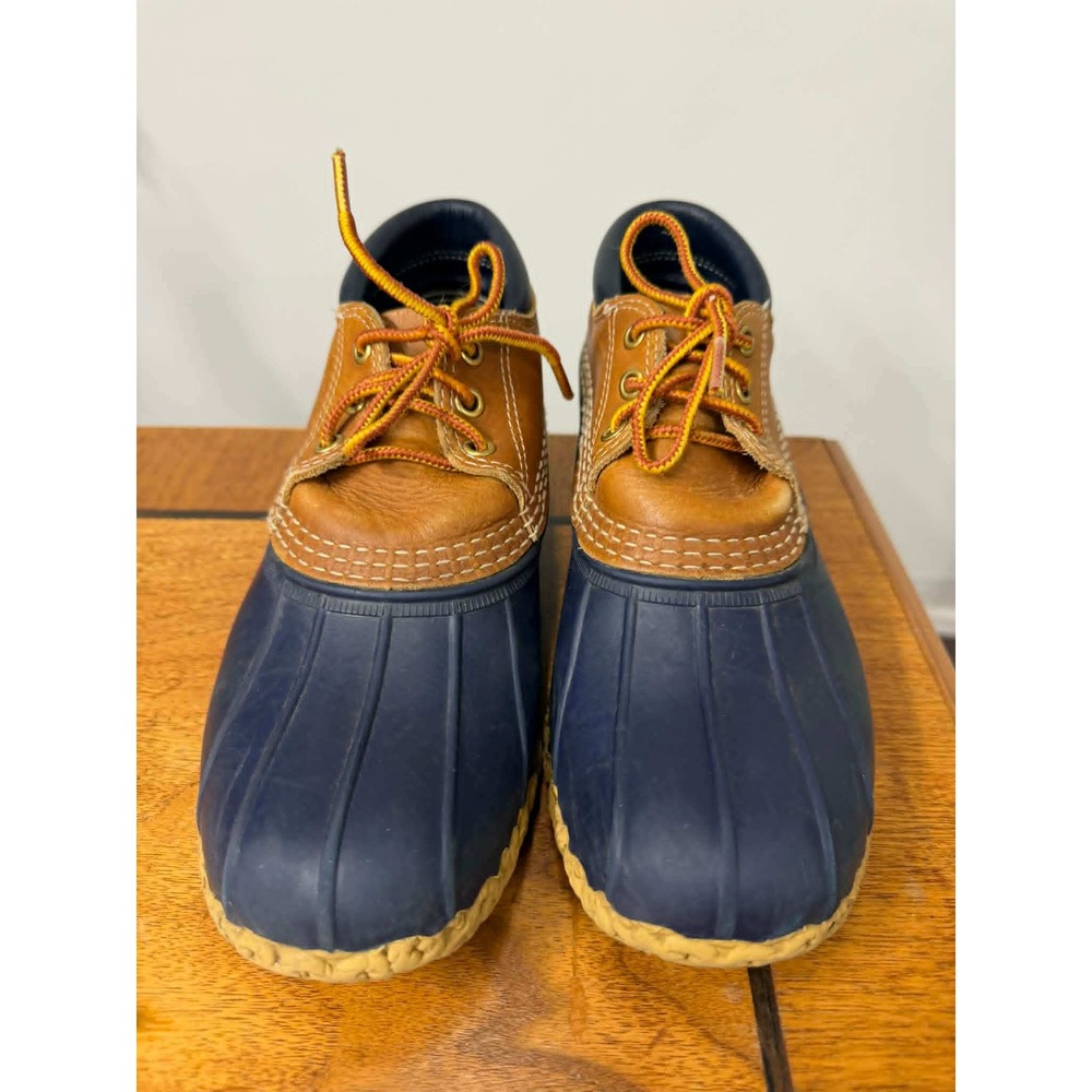 LL Bean Bean Boots 9 Shoe Navy Blue Tan Leather Duck Boots Made in‎ Maine